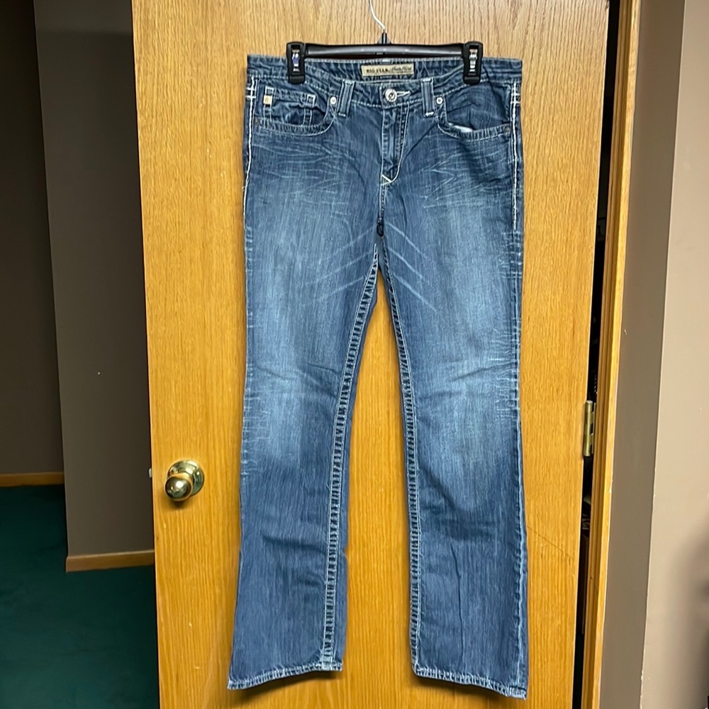 Big Star Maddie Midrise Bootcut Womens Jeans Sz 30 Distressed Whiskered Stretch